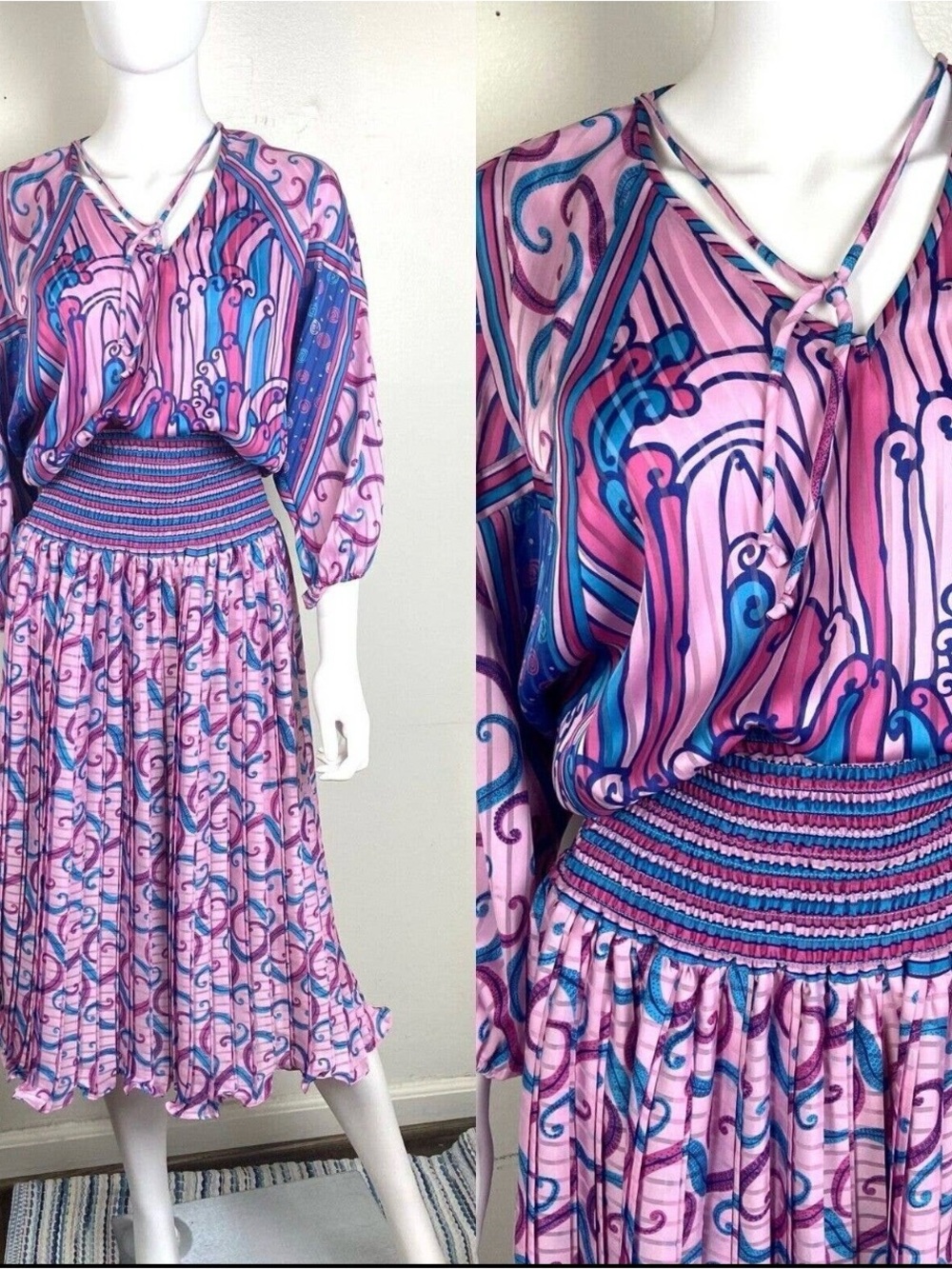 Pink & Blue Printed Midi Skirt — Women